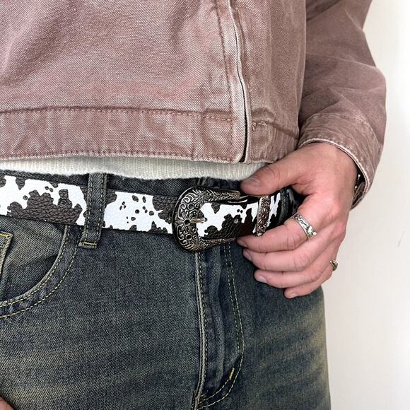 y2k 2000s western black white cow belt - Picture 4 of 6